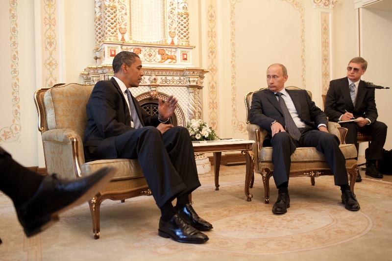Барак Обама и Владимир Путин в Белом Доме, 2009 г.