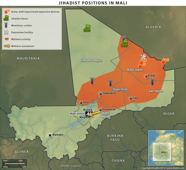 Позиции джихаддистов в Мали (по Стратфор)