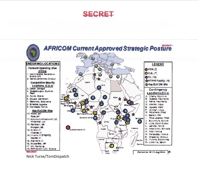 Карта военных баз США на африканском континенте
